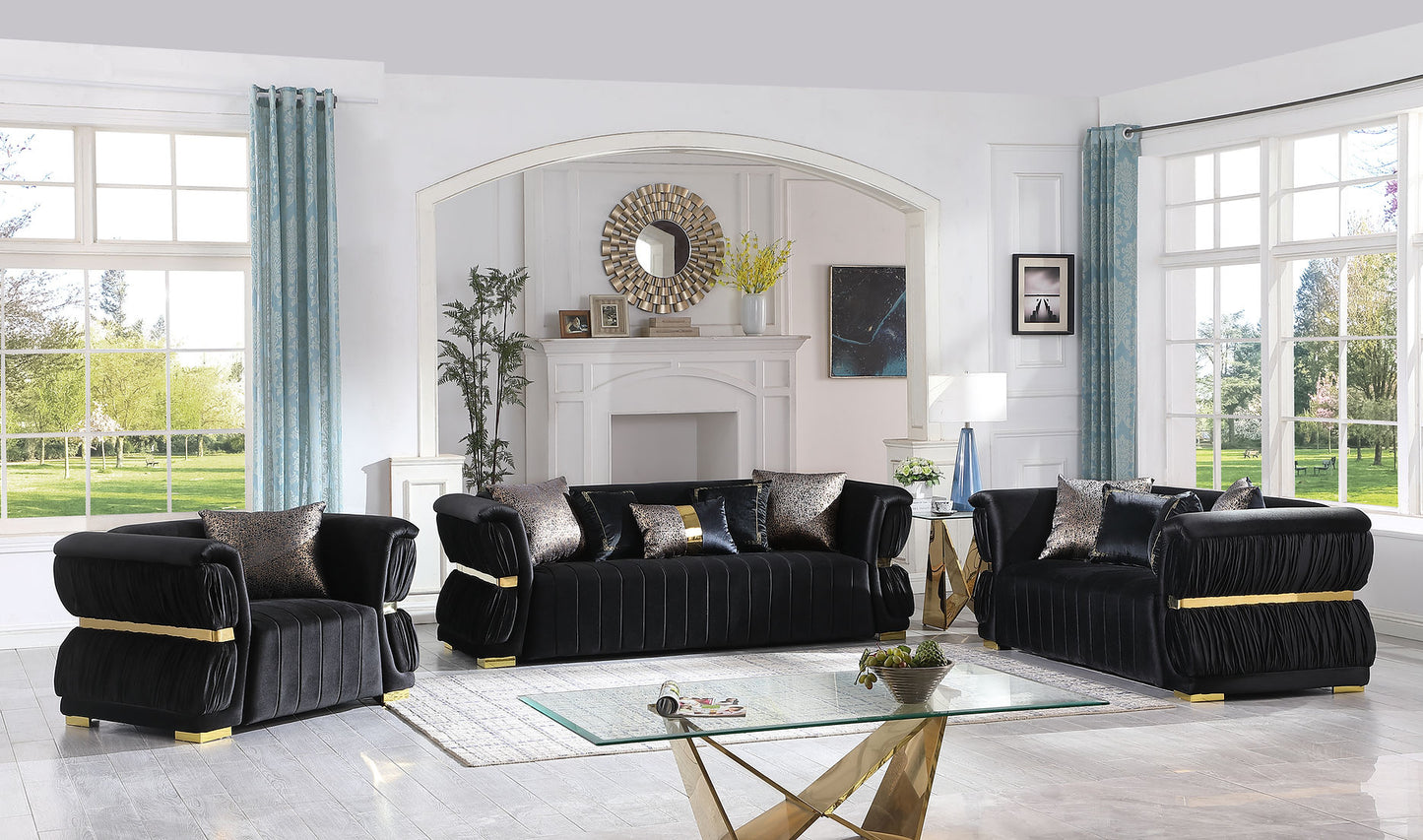 Anna Black Velvet Sofa And Loveseat S2003