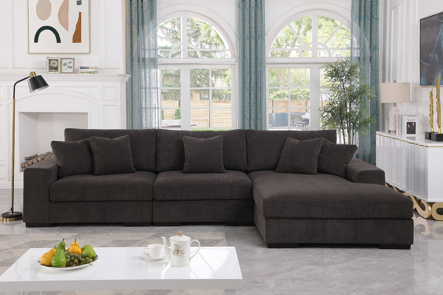 Comfy Grey Chenille 3pc Sectional S859