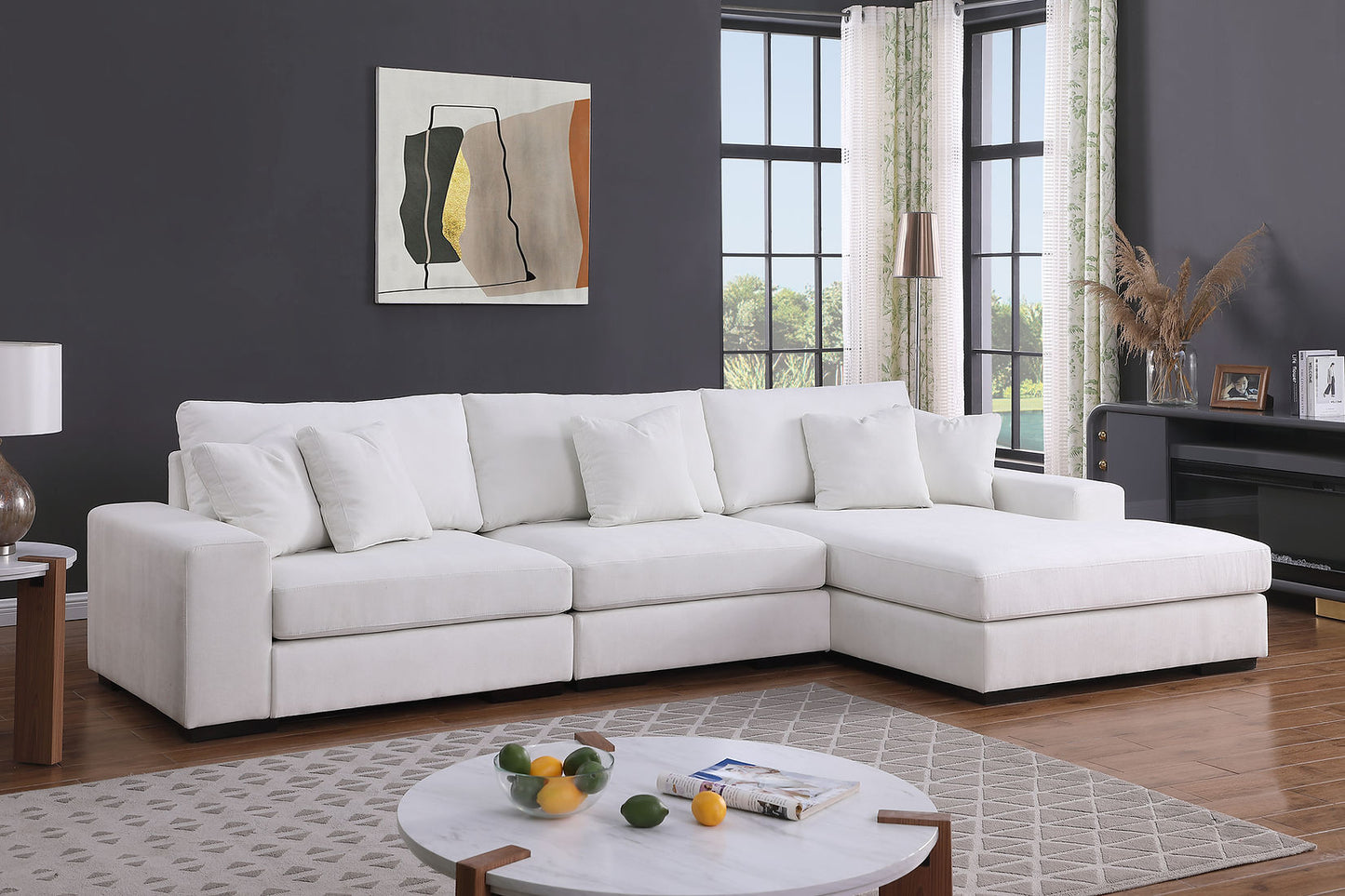 Comfy Cream Chenille 3pc Sectional S859