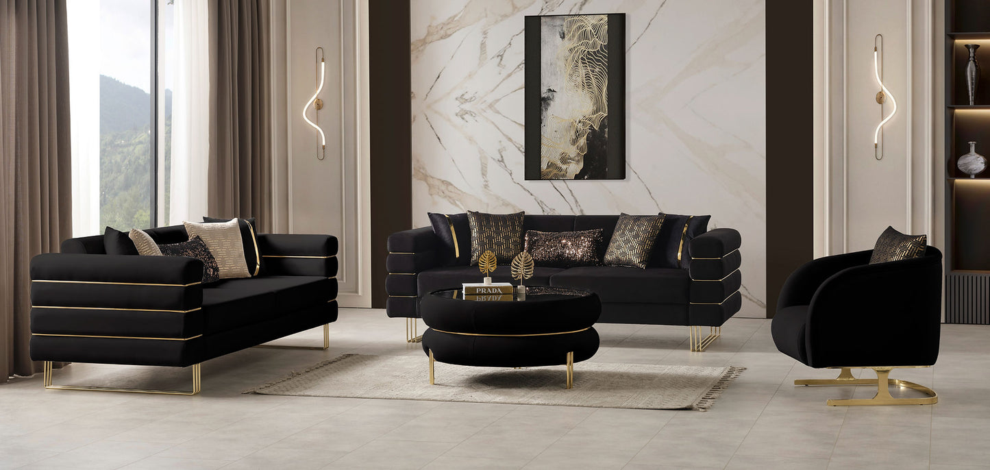 Luma Black Velvet Sofa and Loveseat