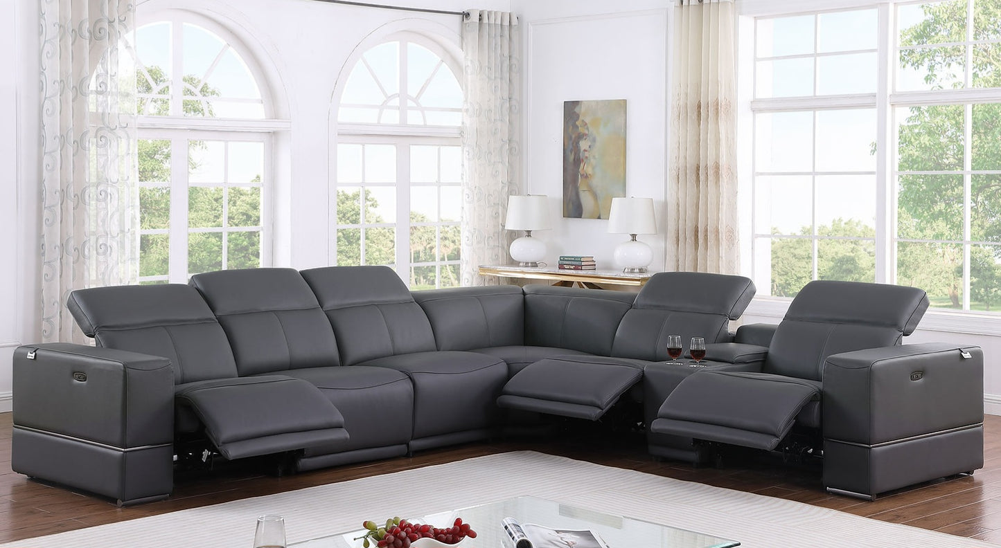 Franco Dark Grey 7pc 3-POWER Reclining Sectional MI-1122