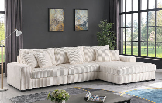 Comfy Ivory Soft Pin Stripe 3pc Sectional  S859