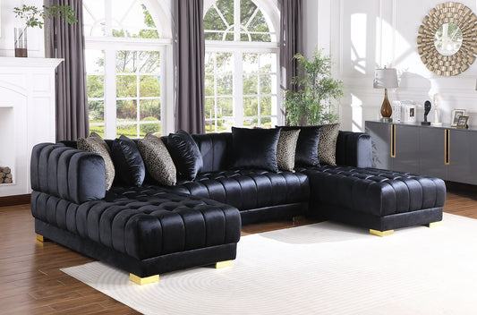 Dasha Black Velvet Double Chaise Sectional S8155