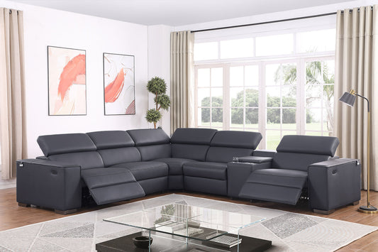 Picasso Dark Grey 2 POWER  Leather Match 6pc Sectional  MI631