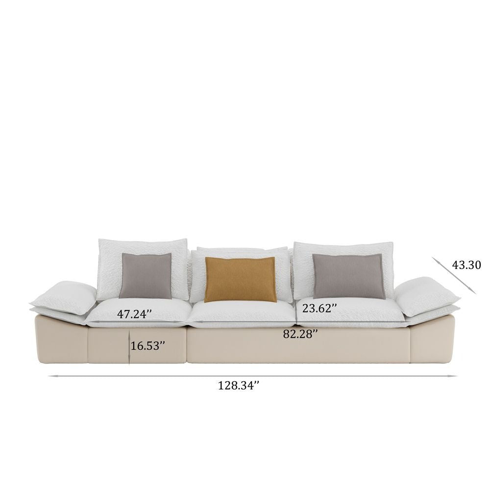 128"Beige Velvet 4 Seater Sofa