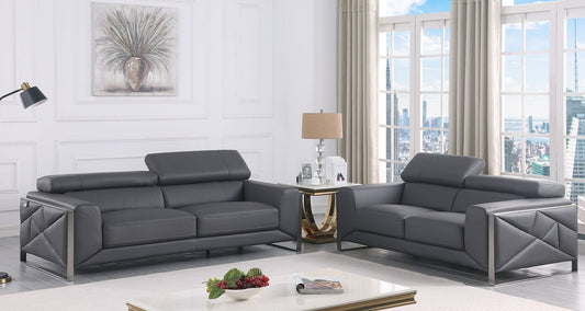 Giorgio Dark Grey Italian Leather Sofa and Loveseat MI-989