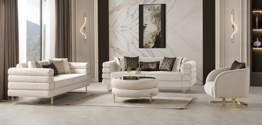 Luma Off White Velvet Sofa and Loveseat