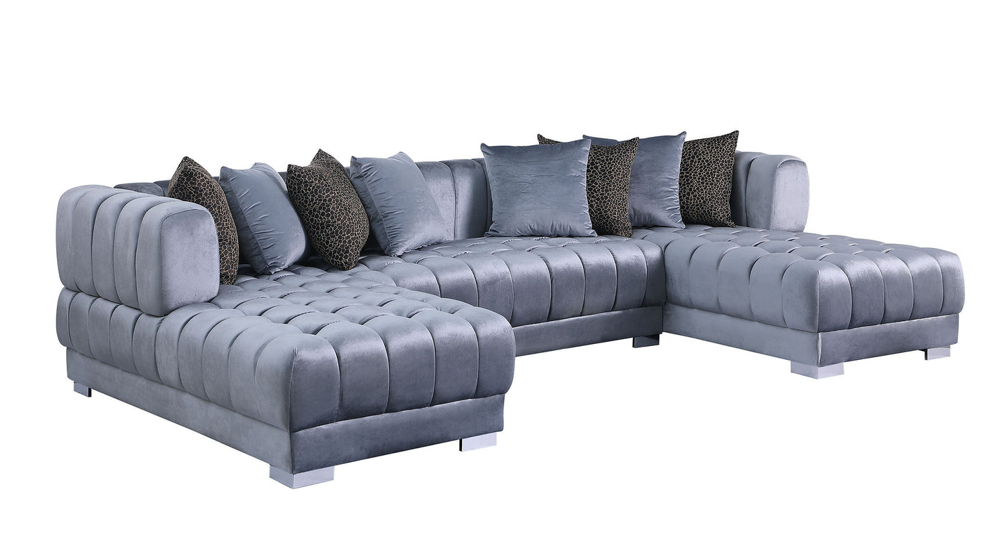 Dasha Grey Velvet Double Chaise Sectional S8155