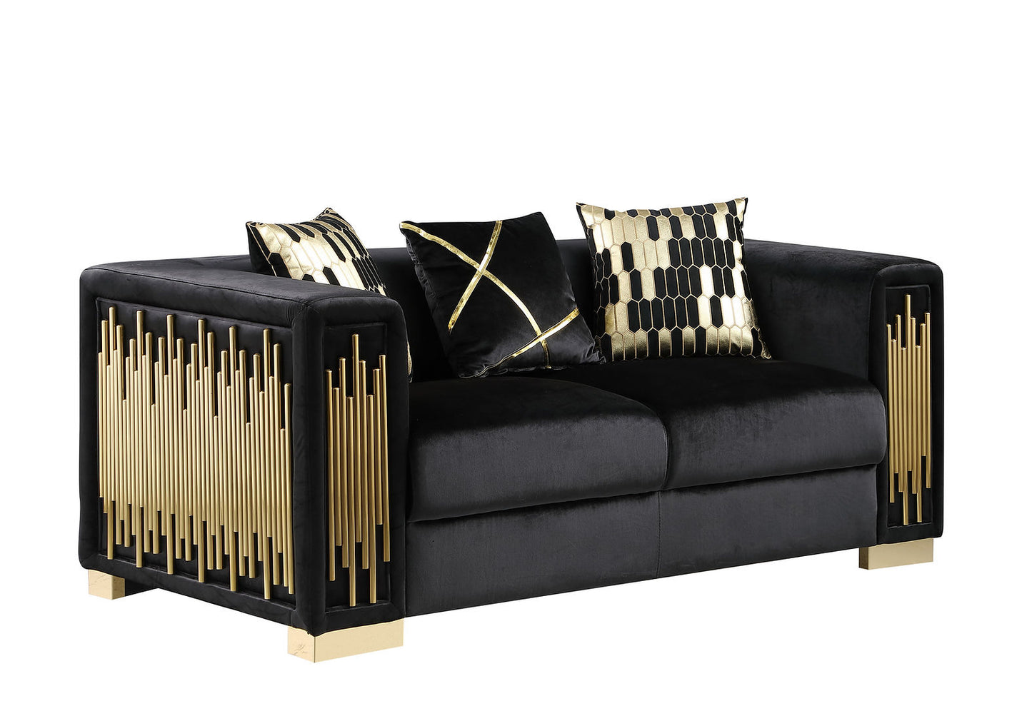 Token Black Velvet Sofa and Loveseat S6061