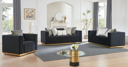 Alisha Black Velvet Sofa and Loveseat S3168