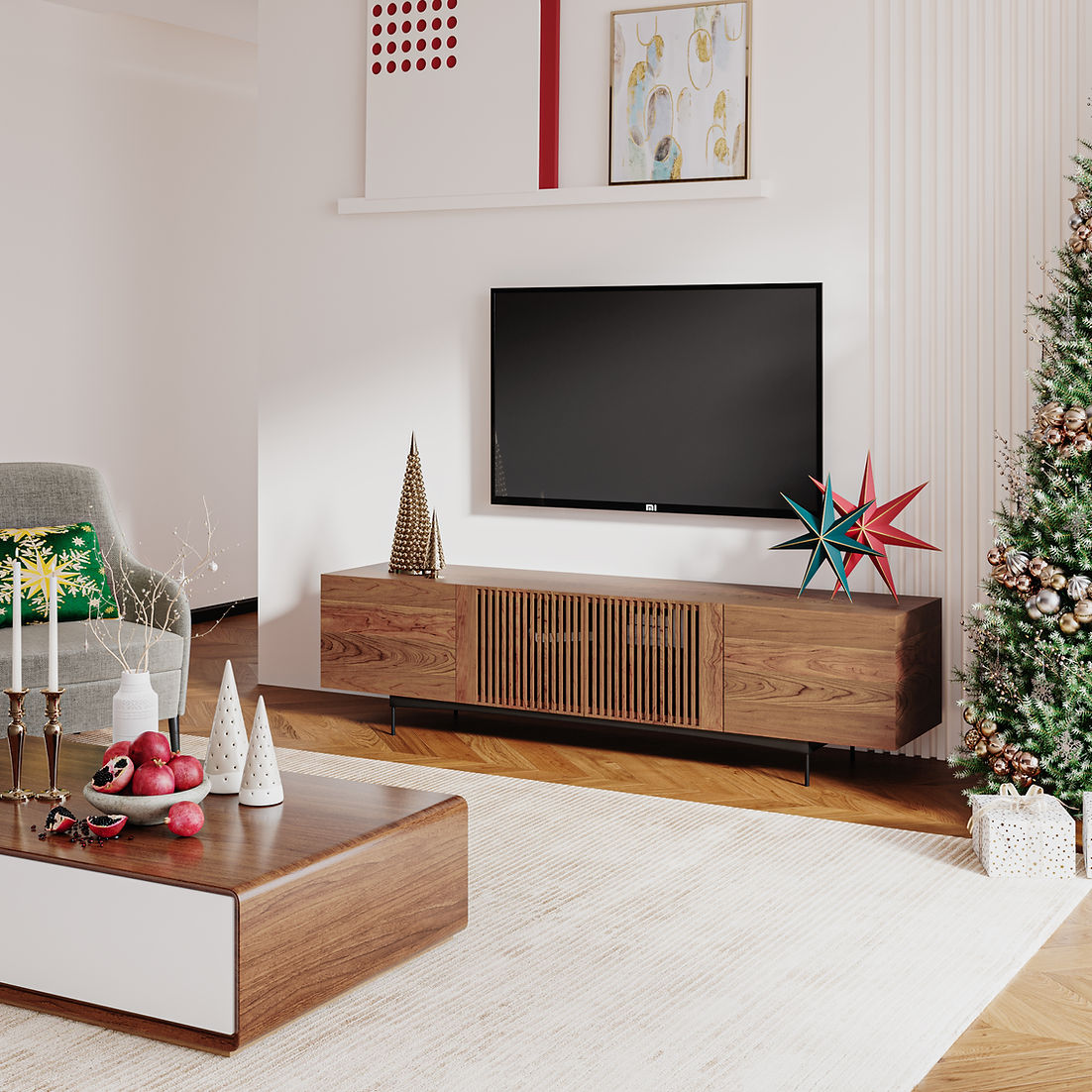 Mid Town Dark Wood  Tv Stand (70.87")