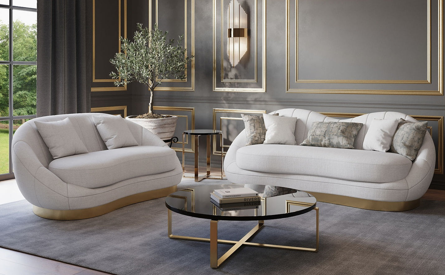 Olena Ivory Sofa and Loveseat  S4046