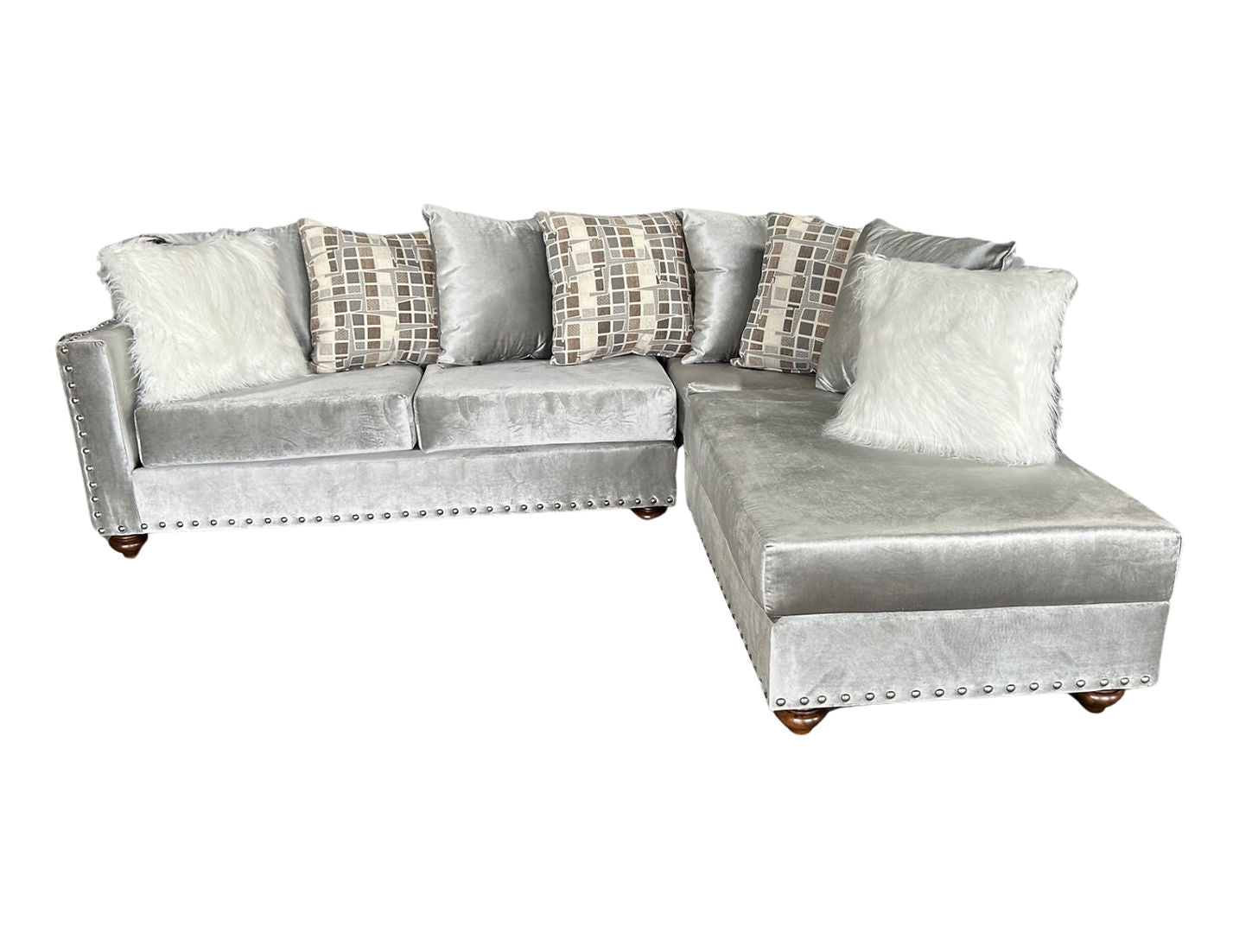 S315 Silver Velvet Sectional