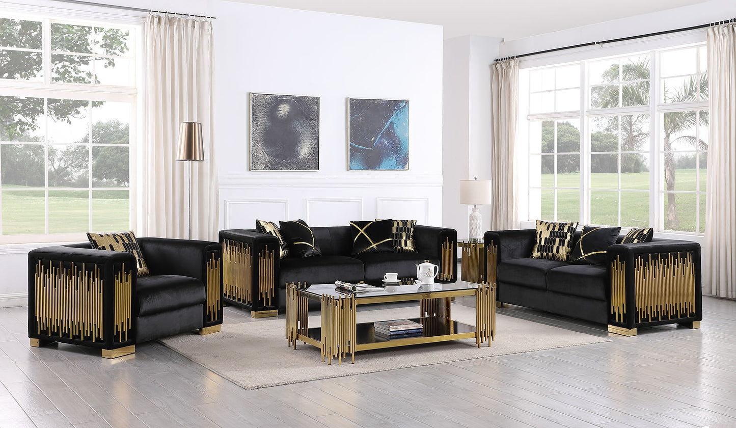 Token Black Velvet Sofa and Loveseat S6061