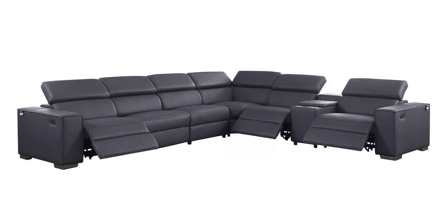 Picasso Dark Grey 3 POWER  Leather Match 7pc Sectional  MI631