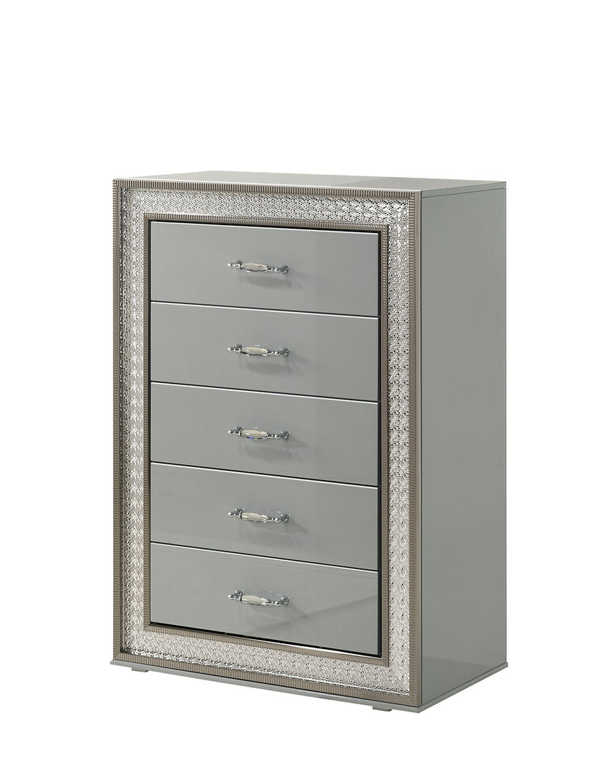 Dubai Metallic Silver Panel Bedroom Set B92