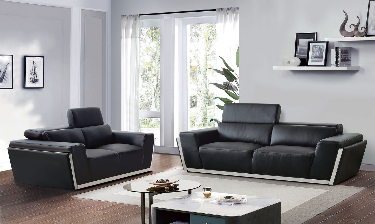 Domo Black TOP GRAIN LEATHER Sofa and Loveseat MI-8010