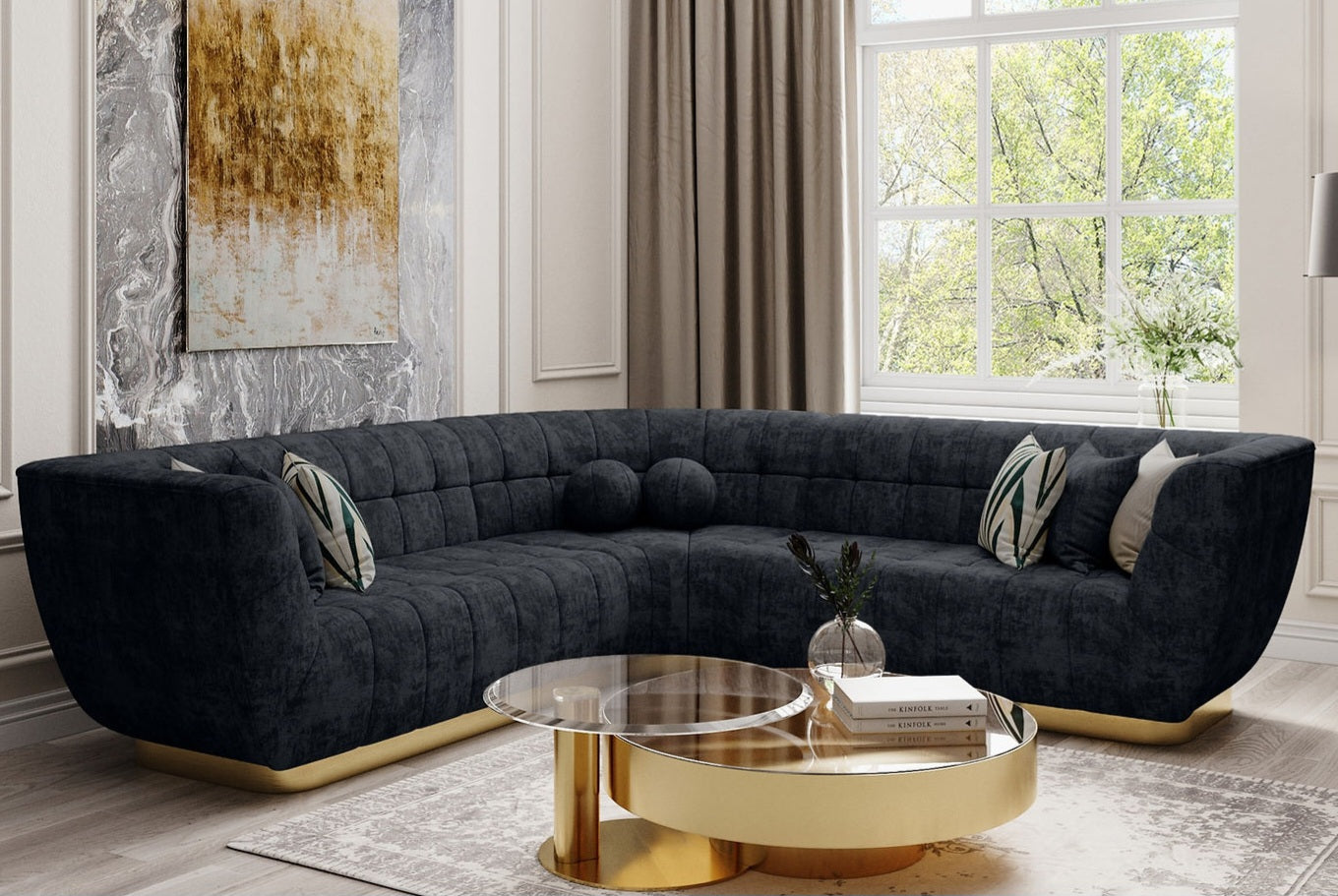 Rosa Black Premium Fabric Sectional S2030