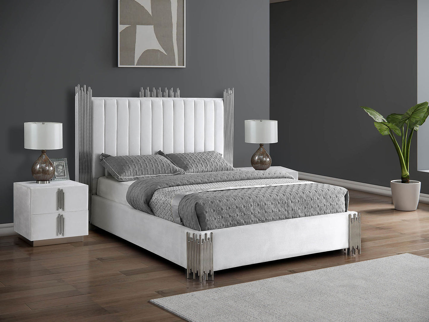 Token White Velvet King Platform Bed B840