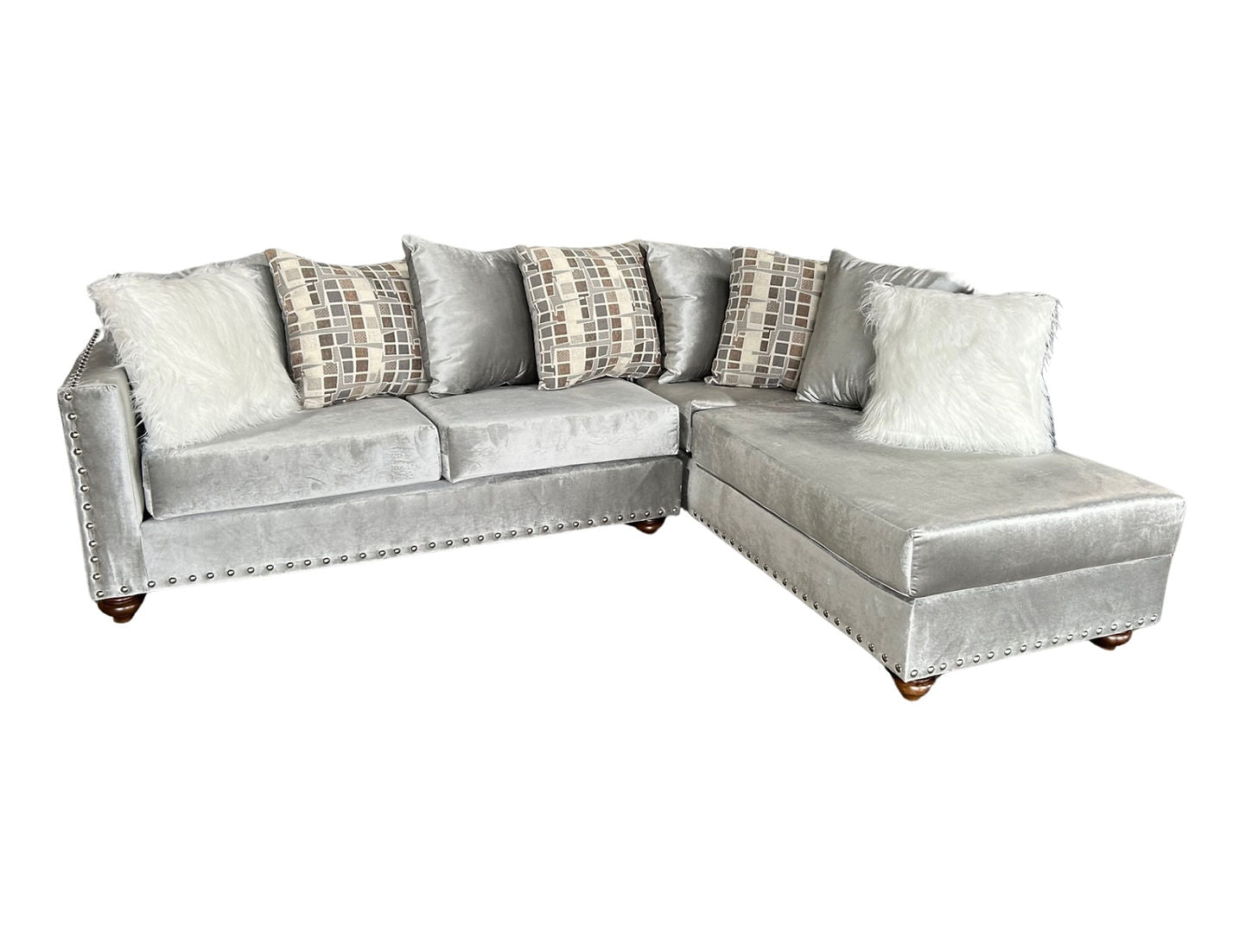 S315 Silver Velvet Sectional