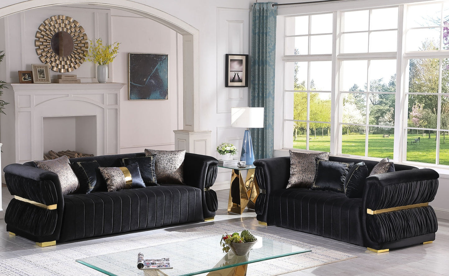 Anna Black Velvet Sofa And Loveseat S2003