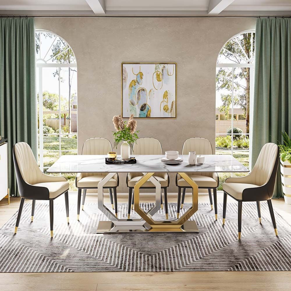 Jenpeg White/Gold Dining Table