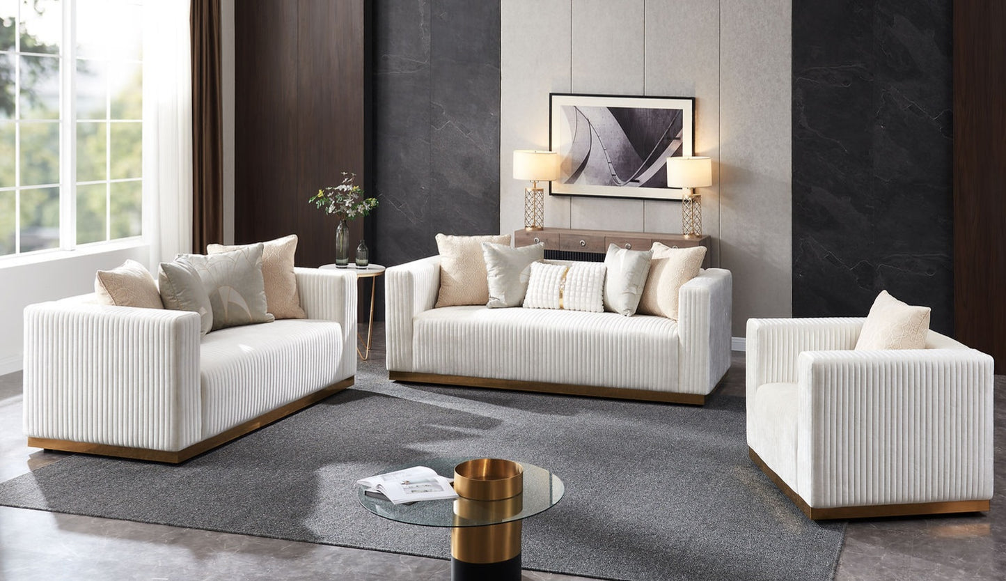 Alisha Ivory  Velvet Sofa and Loveseat S3168