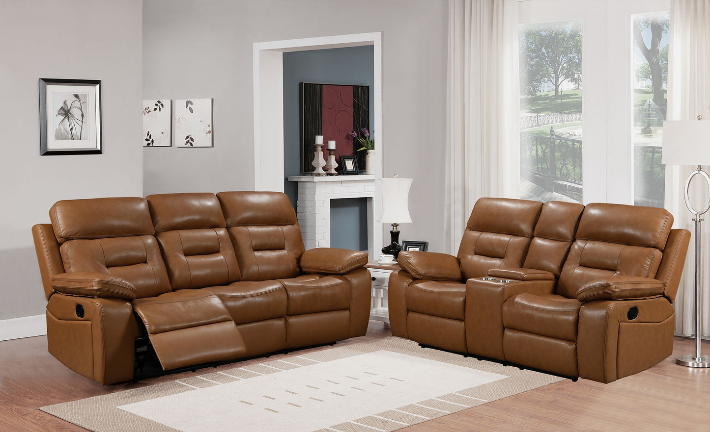 Dallas  Camel LEATHER 3pc Reclining Set S8232