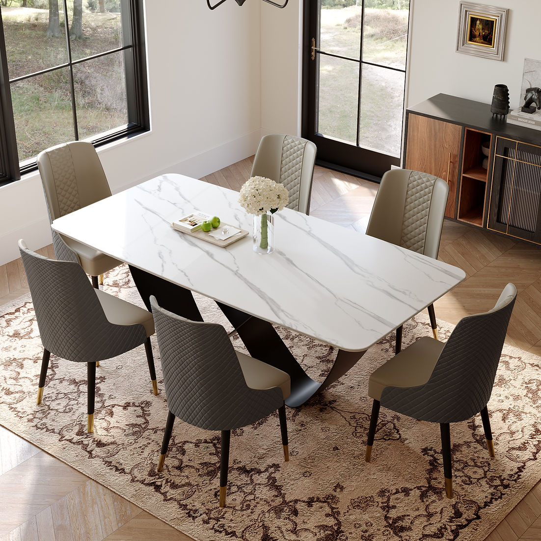 Jewel/Rani 7pc Dining Room Set (Sintered Stone)