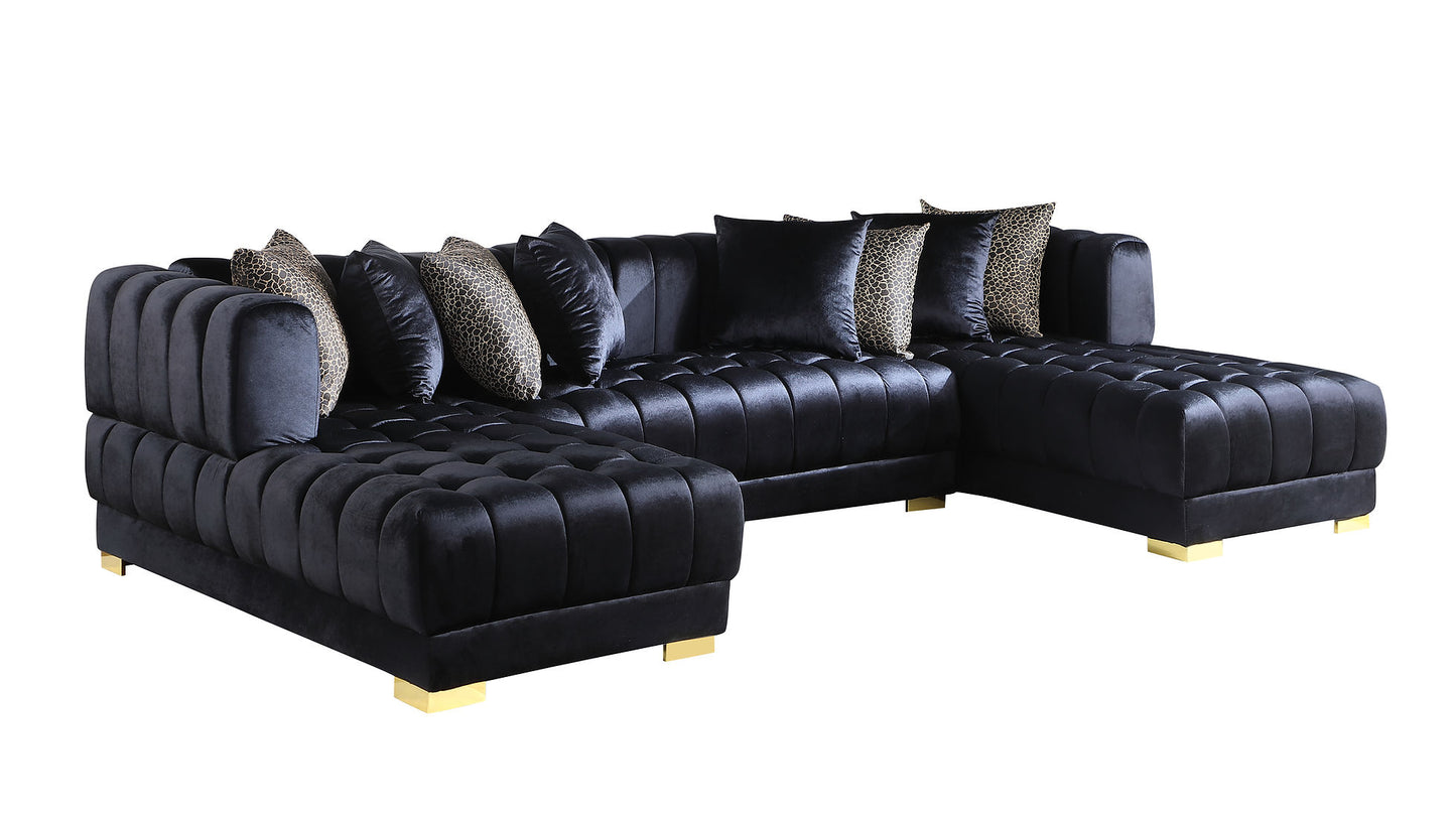 Dasha Black Velvet Double Chaise Sectional S8155