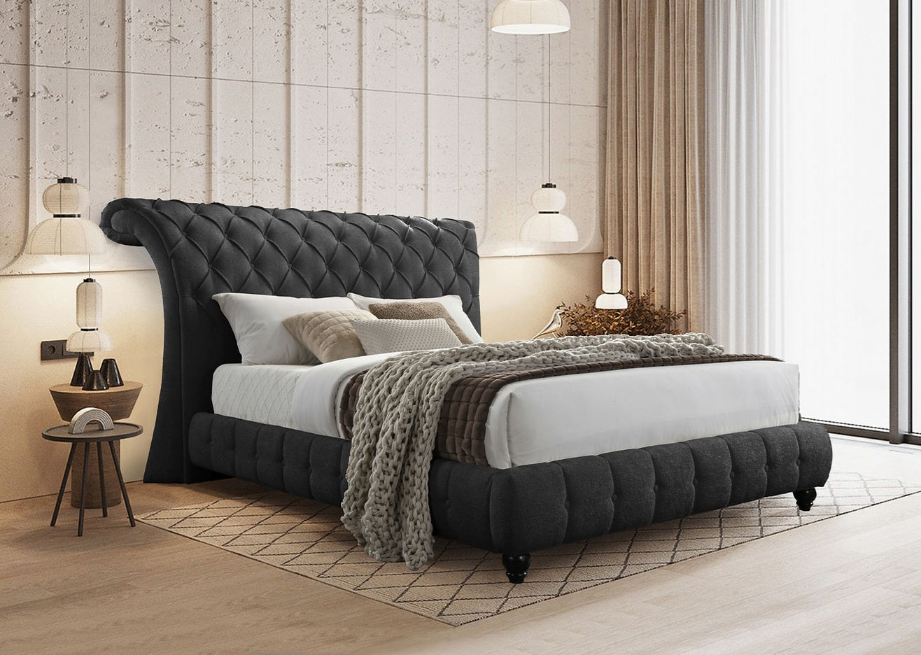 Everly Black Fabric King Platform Bed B8561