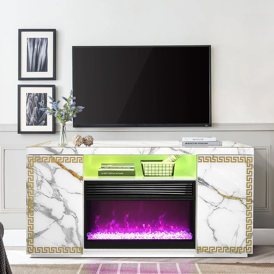 A-F04 Versa White LED/BLUETOOTH Fireplace TV Stand