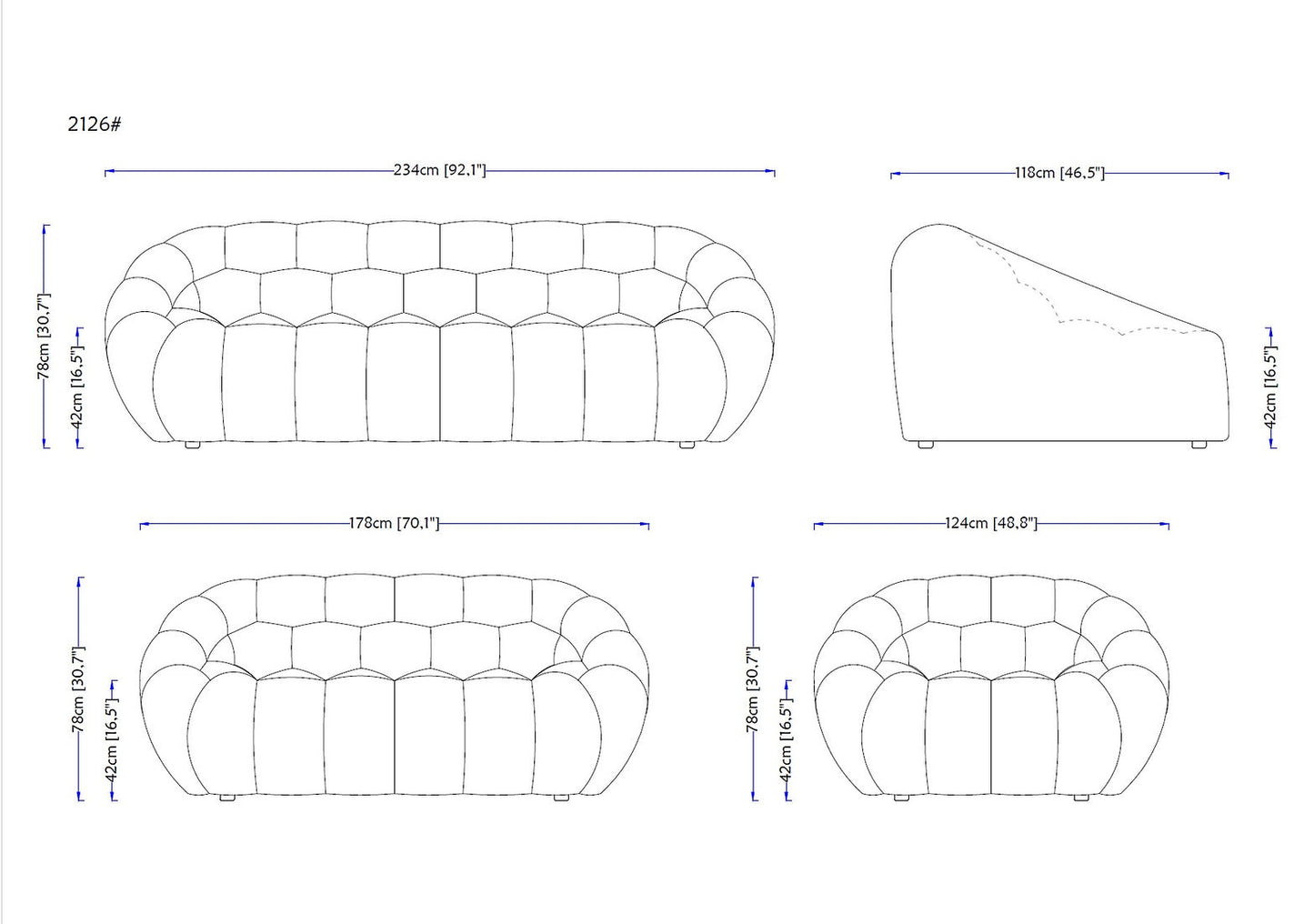 Bubbles White Teddy Sofa and Loveseat MI-2126