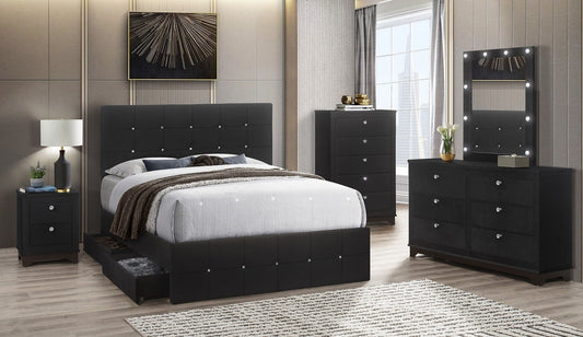 Midnight Black Velvet LED Platform Bedroom Set B8200