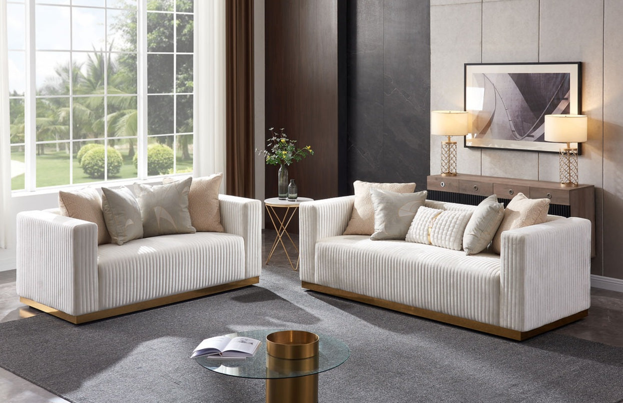 Alisha Ivory  Velvet Sofa and Loveseat S3168