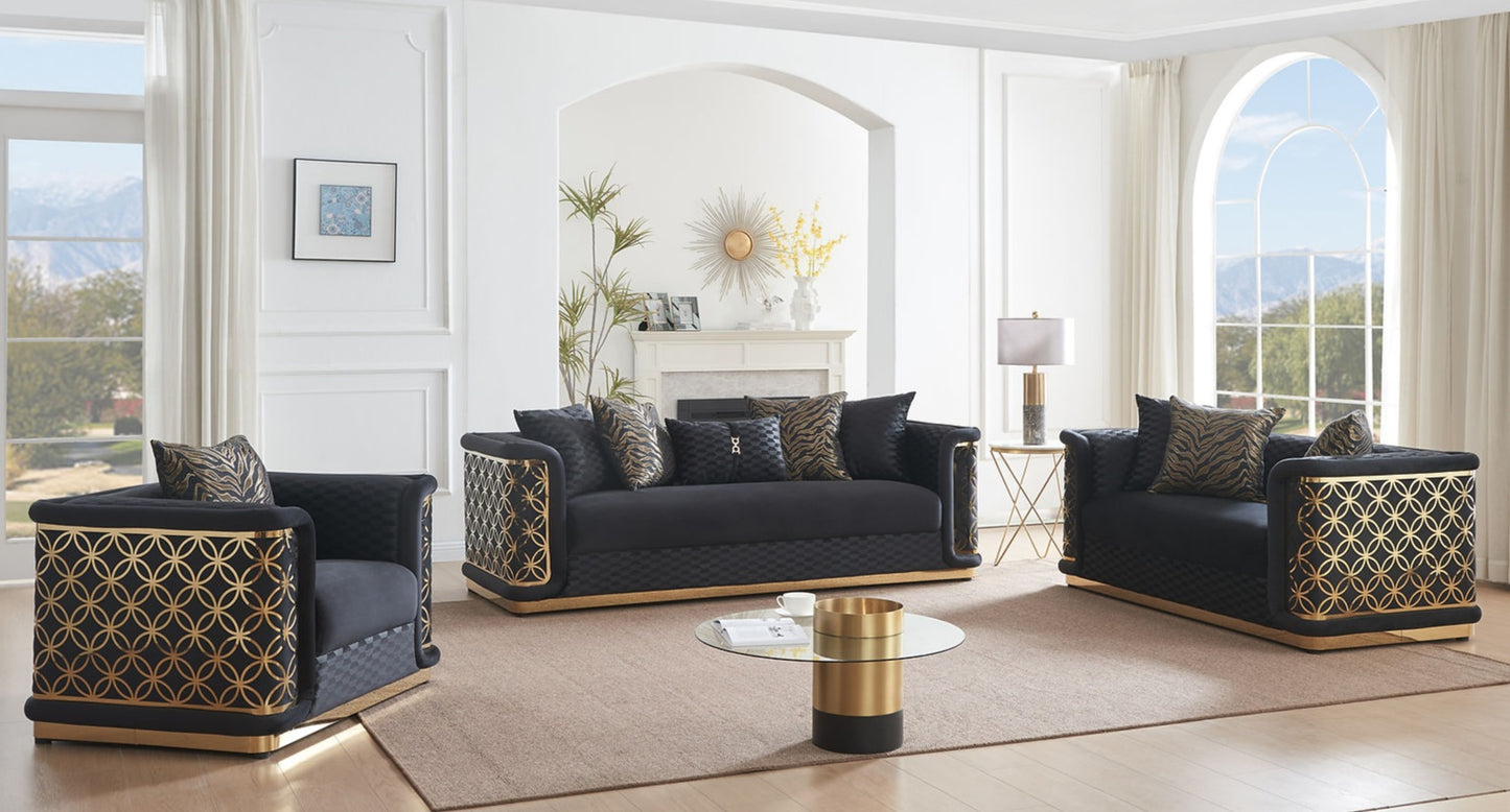 Riya Black/Gold Sofa and Loveseat S3390