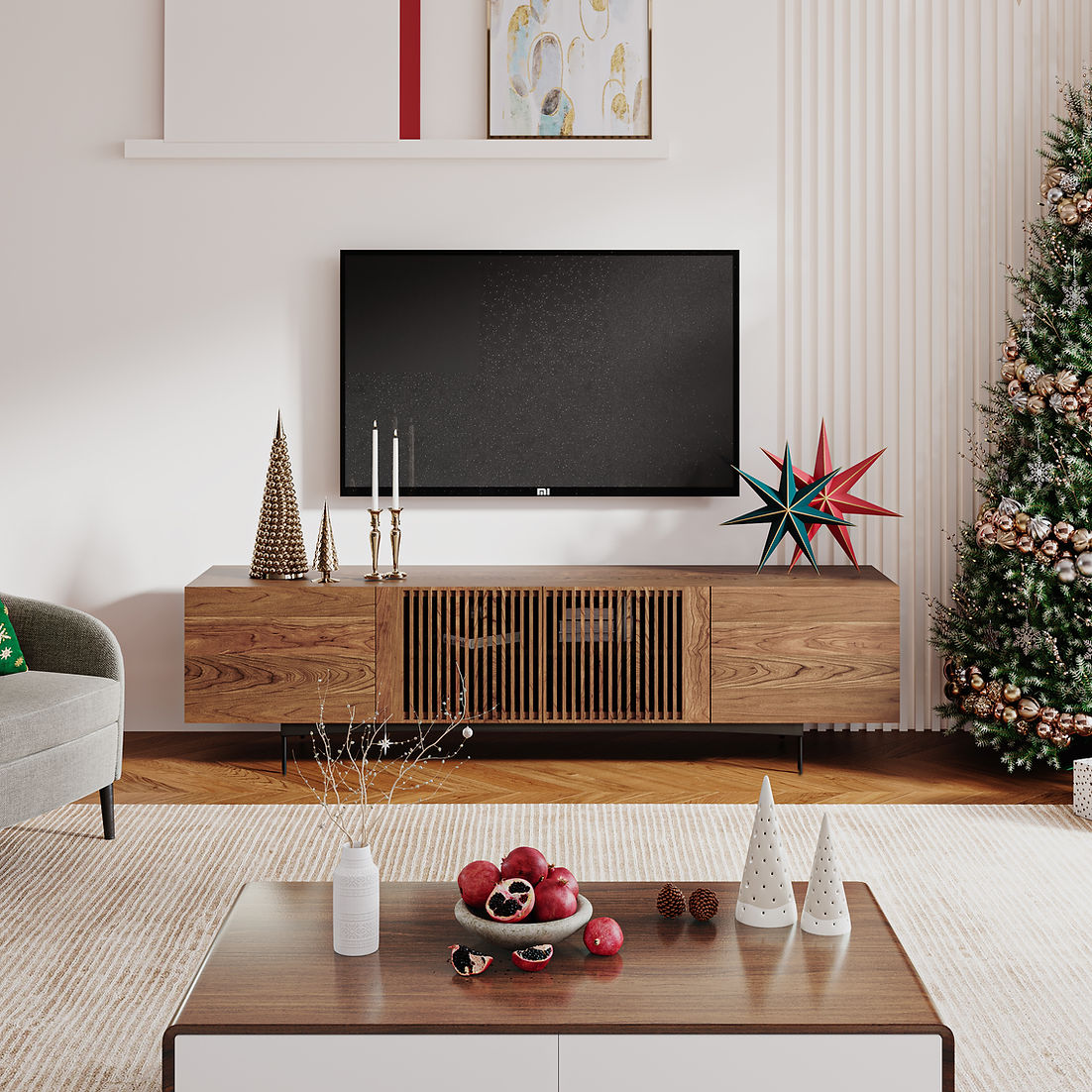 Mid Town Dark Wood  Tv Stand (70.87")