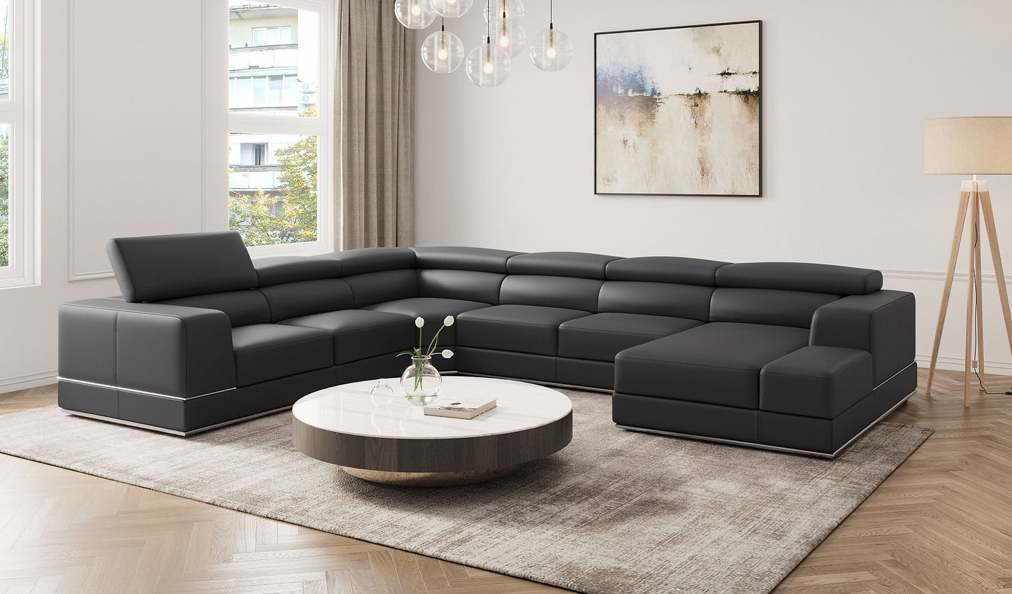 Pella Dark Gray Leather Match Sectional MI5106