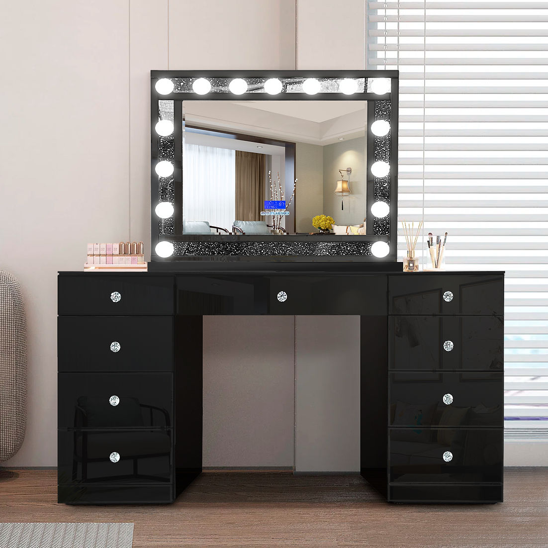 Ella Black Double Drawer Vanity Set