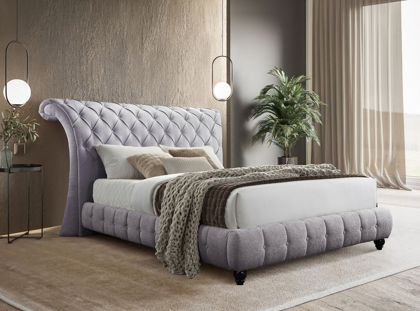 Everly Grey Fabric Queen Platform Bed B8561