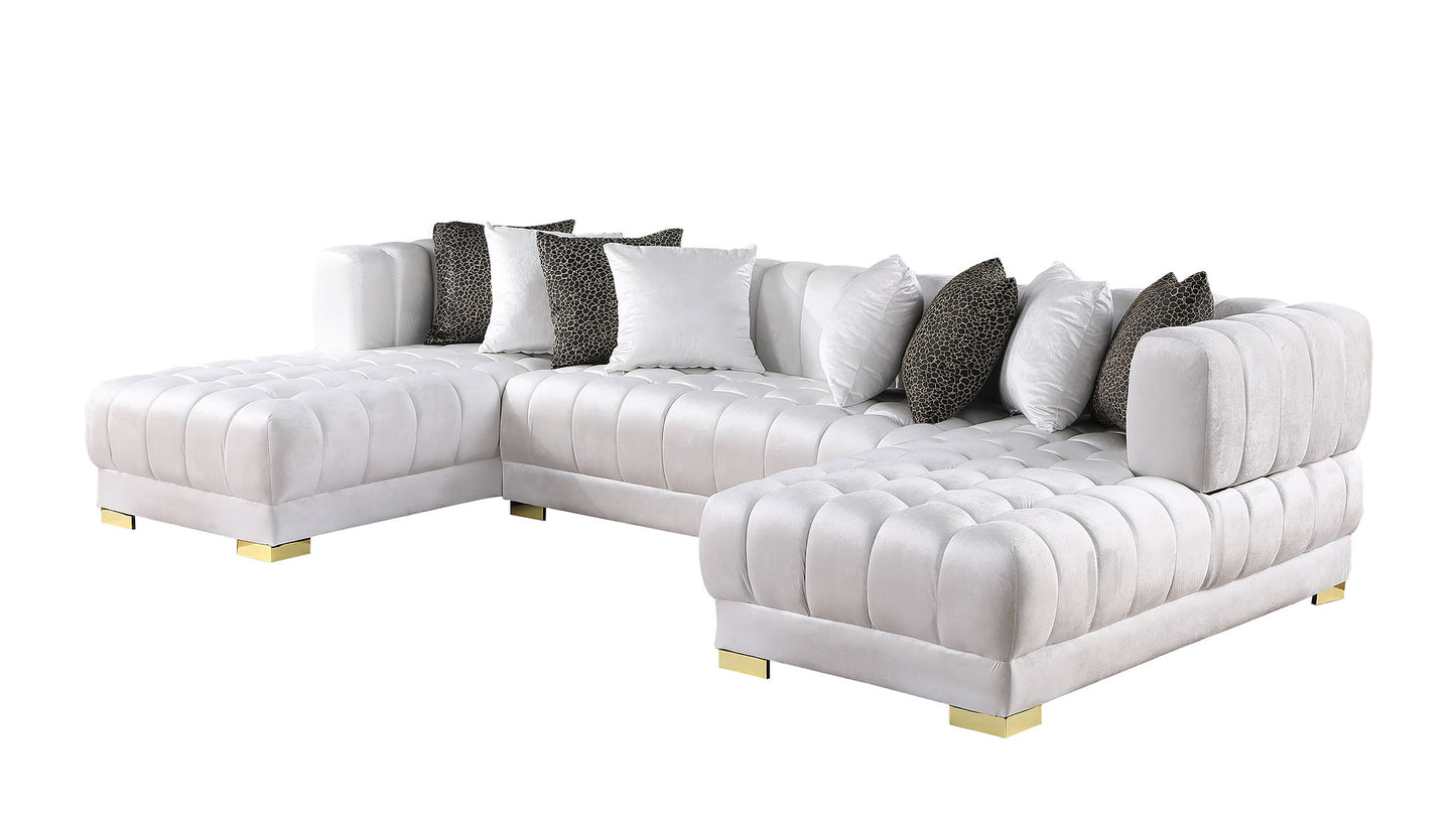 Dasha White Velvet Double Chaise Sectional S8155