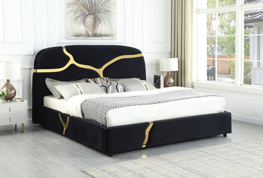 Milan Stone Black Velvet/Gold King Bed B838