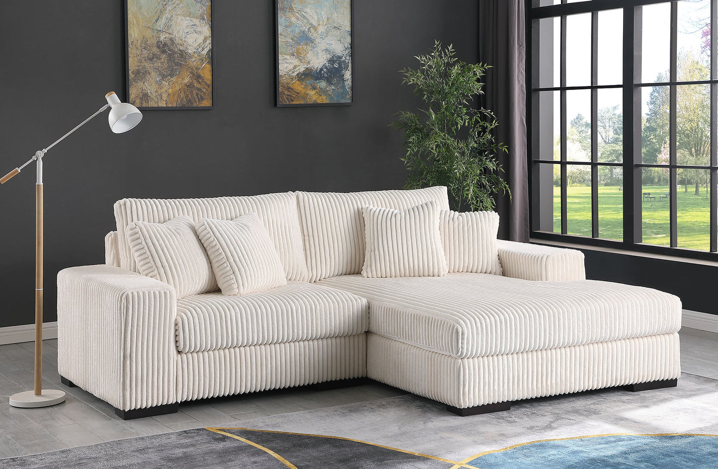 Comfy Ivory Soft Pin Stripe 2pc Sectional S859