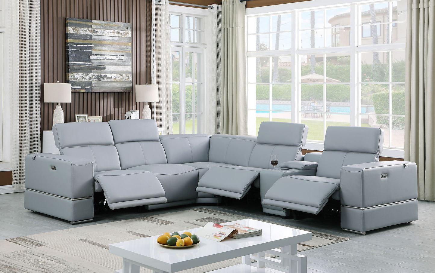 Franco Blue  6pc 2-POWER Reclining Sectional MI-1122