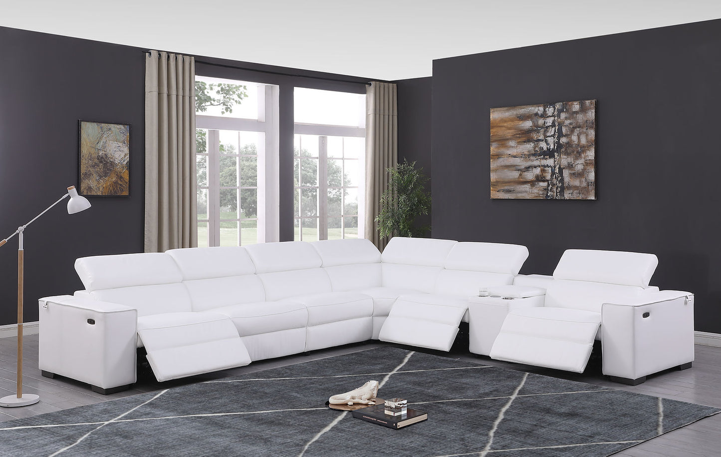 Picasso White 3 POWER  Leather Match 7pc Sectional  MI631