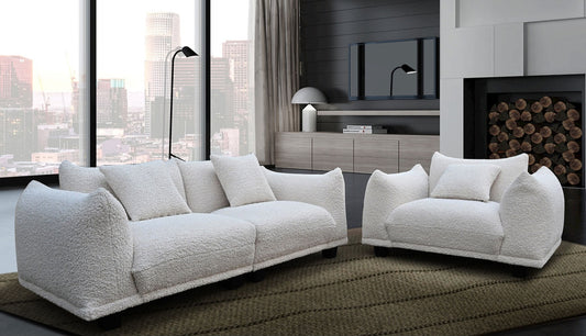 Homey White Fabric OVERSIZED Sofa & Chair S3131