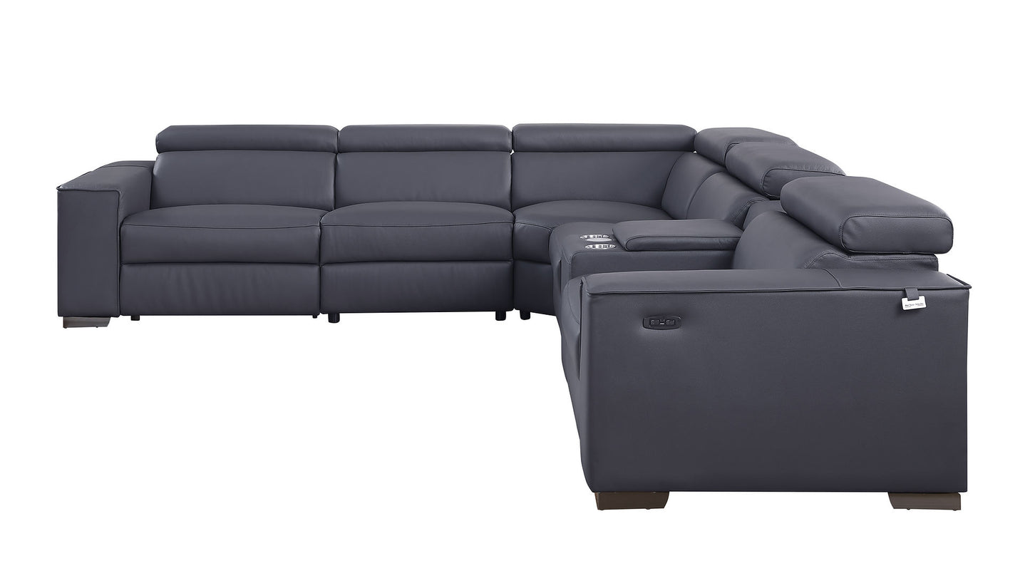 Picasso Dark Grey 2 POWER  Leather Match 6pc Sectional  MI631