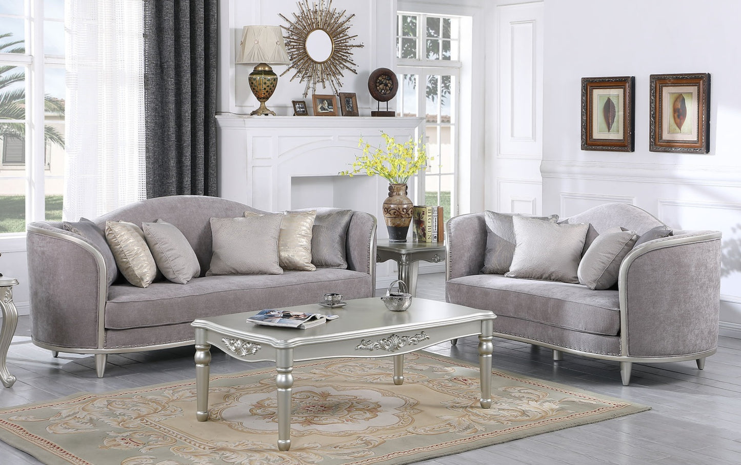 Bellisimo Grey Velvet Sofa, Loveseat and Chair S6226