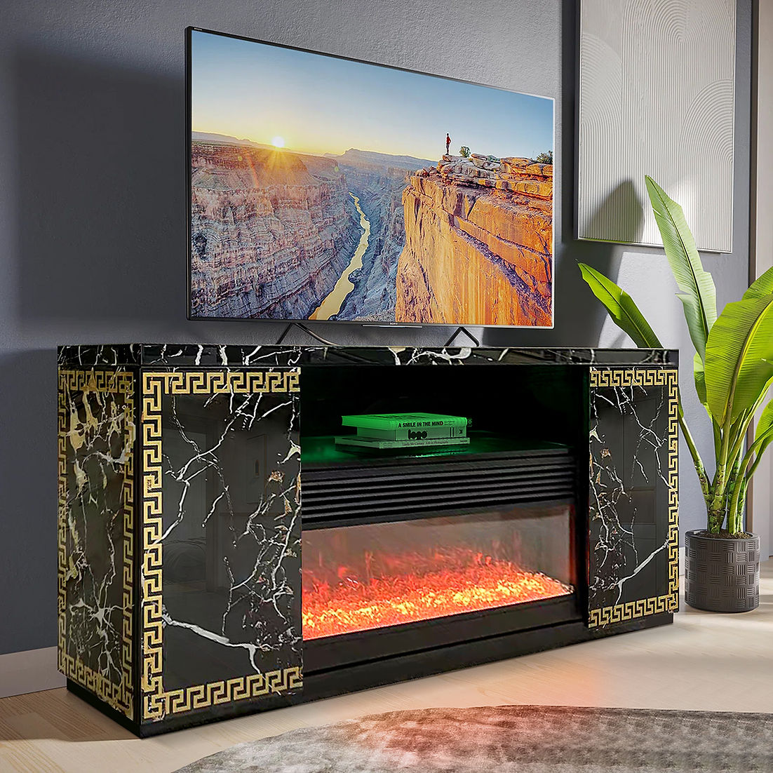 A-F04 Versa Black LED/BLUETOOTH Fireplace TV Stand