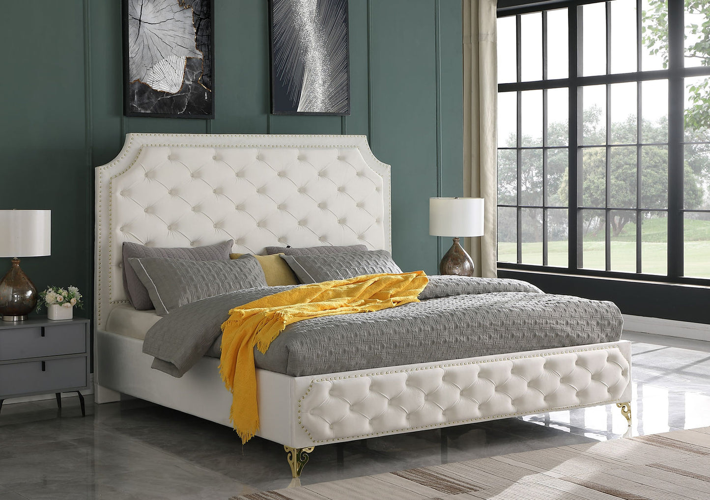 Leilah Platform Cream Velvet King Bed B830